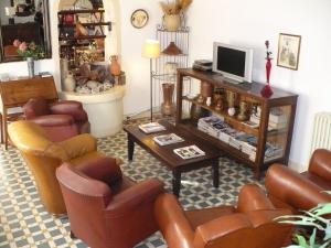 蒙特利马尔Auberge La Pignata的客厅配有真皮座椅和电视