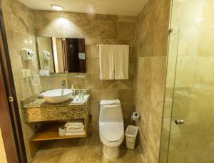 阿文图拉斯港Coral Maya Stay Suites的浴室配有卫生间、盥洗盆和淋浴。