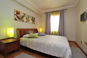 丰沙尔Apartamento Orquidea的一间卧室设有一张大床和一个窗户。
