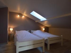 马尔梅迪Quaint Cottage in Mont near High Fens Nature Park的一间卧室设有两张床和天窗