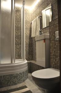 希奥利艾Central place with lake view的浴室配有卫生间、淋浴和盥洗盆。