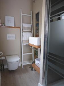 里瓦德奥Apartamento centro Ribadeo的浴室配有卫生间、盥洗盆和淋浴。