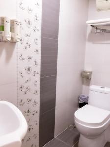 香港泰山宾馆 (喜利大厦)的一间带卫生间和水槽的浴室
