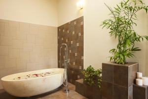 桑提科帕Old Kent Estates & Spa, Coorg的带浴缸的浴室,两棵植物