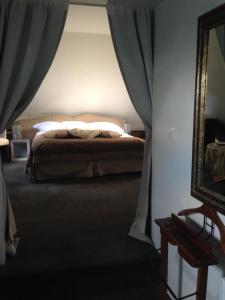 索姆河畔的圣瓦列里罗马尔城堡旅馆 - 百德索姆河德的一间卧室配有一张床和镜子
