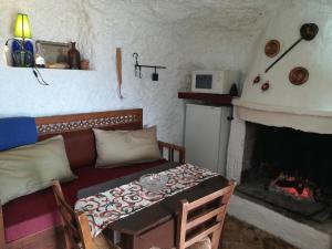 PegalajarCueva El Madrono的带沙发和壁炉的客厅