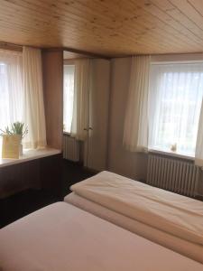 迈恩费尔德海迪豪弗酒店和餐厅的一间卧室设有两张床和两个窗户。