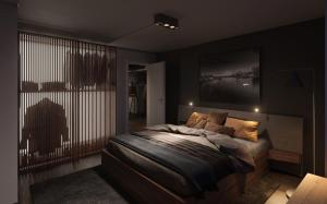 苏黎世Le Bijou Lintheschergasse / Zurich HB的一间卧室设有一张床和一个大窗户