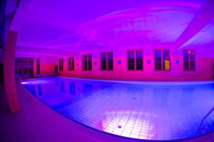 奥斯尼卡科瓦奇酒店 的一座游泳池,在大楼里设有粉红色的灯光