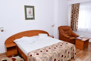 图尔恰精选酒店的一间卧室配有一张床和一把椅子