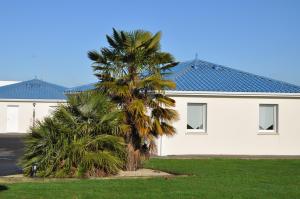 Saint-André-de-la-MarcheBrit Hotel Azur的白色建筑前的棕榈树