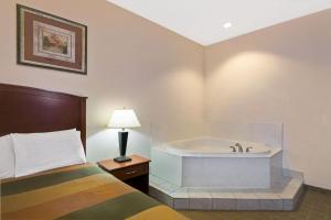 奥斯汀奥斯丁机场南速8酒店的酒店客房配有一张床和浴缸。