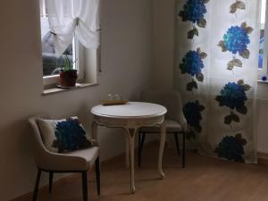 巴登-巴登乌斯巴赫客房民宿的客房设有桌子、两把椅子和窗户。