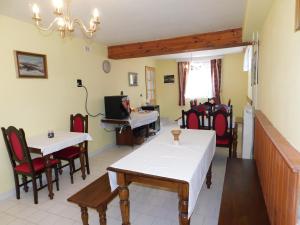 塔博尔Penzion Kalina的配有桌椅和钢琴的房间