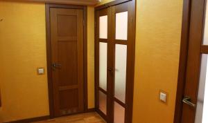 苏梅Svetlana's Apartments, Center of Sumy的走廊上设有两个木门