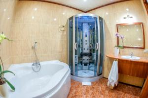 希隆斯克地区佩卡雷帝权酒店的带淋浴、浴缸和盥洗盆的浴室