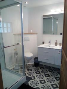 Ver-sur-MerBeatrice的带淋浴、卫生间和盥洗盆的浴室