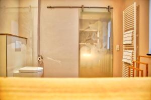 贝斯特维希奈德尔弗莱尔酒店的一间带卫生间和玻璃淋浴间的浴室