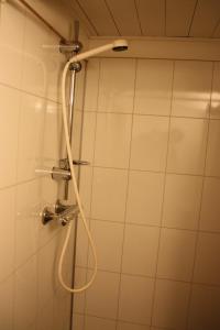 TingvatnHeddan Gjestegard的浴室内带软管的淋浴