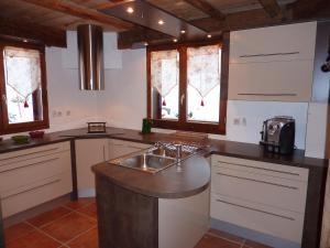 Feissons-sur-SalinsChalet Le Tredard的带水槽的厨房和部分窗户