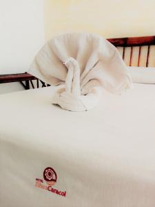 锡瓦塔塔内霍兹华卡拉科尔酒店的一张白色的床,上面有一条毯子