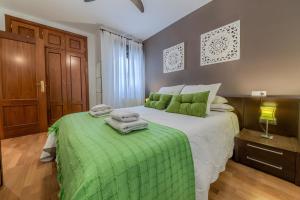拉苏维亚Apartamento con encanto en Granada, La Zubia的一间卧室配有一张带绿色床单的大床