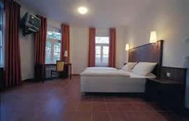 维尔茨堡Ab博斯特库茨施尔旅馆的卧室配有白色的床和电视。