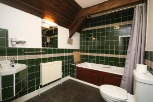 ThroptonThree Wheat Heads的绿色瓷砖浴室设有卫生间和水槽