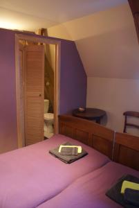 圣特雷登德麦斯特麦隆住宿加早餐旅馆的一间卧室配有一张带镜子的紫色床
