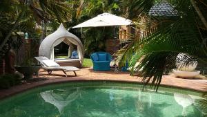 巴利纳波丽娜棕榈精品汽车旅馆的一个带椅子和遮阳伞的游泳池
