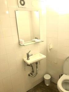 里斯本Lisbon Secret & Graca Apartment的一间带水槽和卫生间的浴室