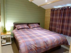 GoulsbyDollys Hideaway Cabin的一间卧室配有一张带铺着平底毯的床