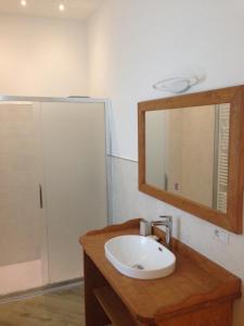 特伦托Trento nel verde的一间带水槽和镜子的浴室