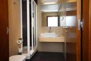托莱多则卡多瓦广场多莫斯酒店的一间带水槽、卫生间和镜子的浴室