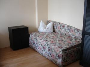 DyrotzFerienwohnung Schob的一张沙发,上面有两个枕头