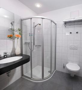 韦特林根苏尔博思特酒店的带淋浴、盥洗盆和卫生间的浴室