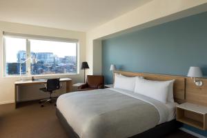 费城The Study at University City, Study Hotels的配有一张床、一张书桌和一扇窗户的酒店客房