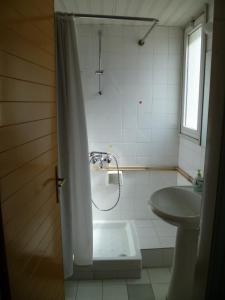 尼科西亚Datacom Guest House的带淋浴和盥洗盆的浴室