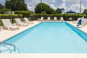 莱克兰莱克兰贝蒙特套房酒店的一个带躺椅的游泳池