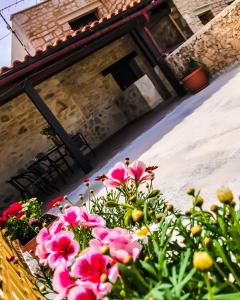 AlfáAntonia’s Home Alfa Village的大楼前的一束粉红色的花