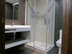 奥维多克拉林公寓酒店的带淋浴、盥洗盆和卫生间的浴室