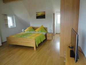 赖兴瑙Zum Talhof的一间卧室配有一张床和一台平面电视