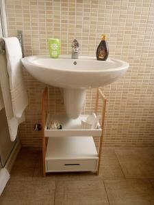 锡拉库扎Casa Antioco B&B的一间带水槽和架子的浴室
