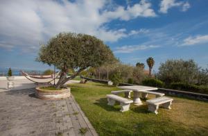 贾迪尼-纳克索斯Villa Da Campo的一个带长椅、一棵树和吊床的公园