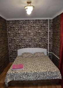 扎波罗热Apartment on Pervaya Liteynaya 27 A的一间卧室配有一张带粉红色枕头的床