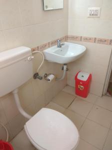 班加罗尔维加居住宾馆的浴室配有白色卫生间和盥洗盆。
