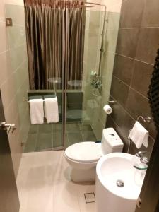 太平冬宫精品度假屋的浴室配有卫生间、淋浴和盥洗盆。