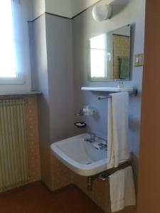 MendolaHotel Roen Ruffrè-Mendola的一间带水槽和镜子的浴室