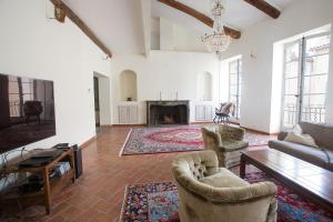 昂蒂布Chateau Clemenceau的客厅配有沙发、椅子和壁炉
