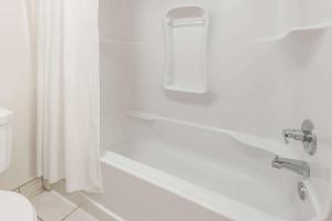 埃德蒙顿西埃德蒙顿速8酒店的浴室配有白色的浴帘和卫生间
